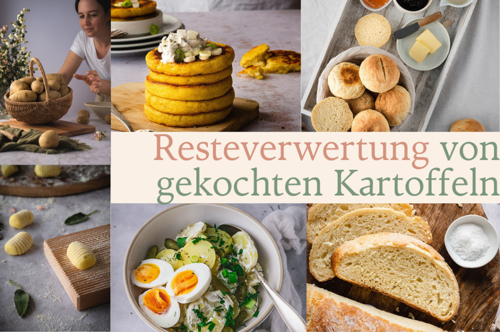 Eine Fotocollage mit Fotos zu den Rezepten mit gekochten Kartoffeln.